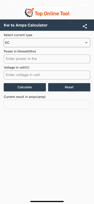 Kw to Amps Calculator