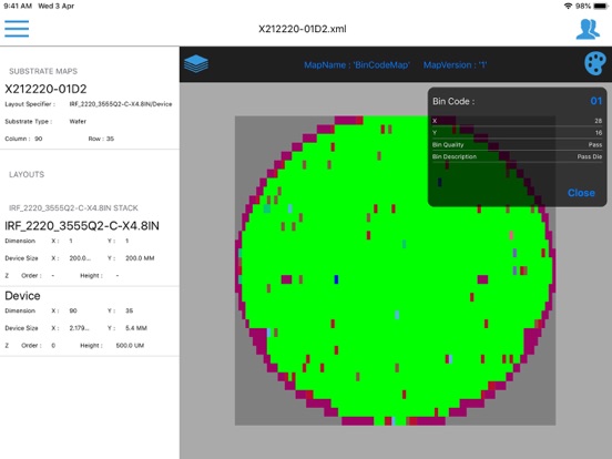 Bin code. Wafer Map. Wafer Map Editor.