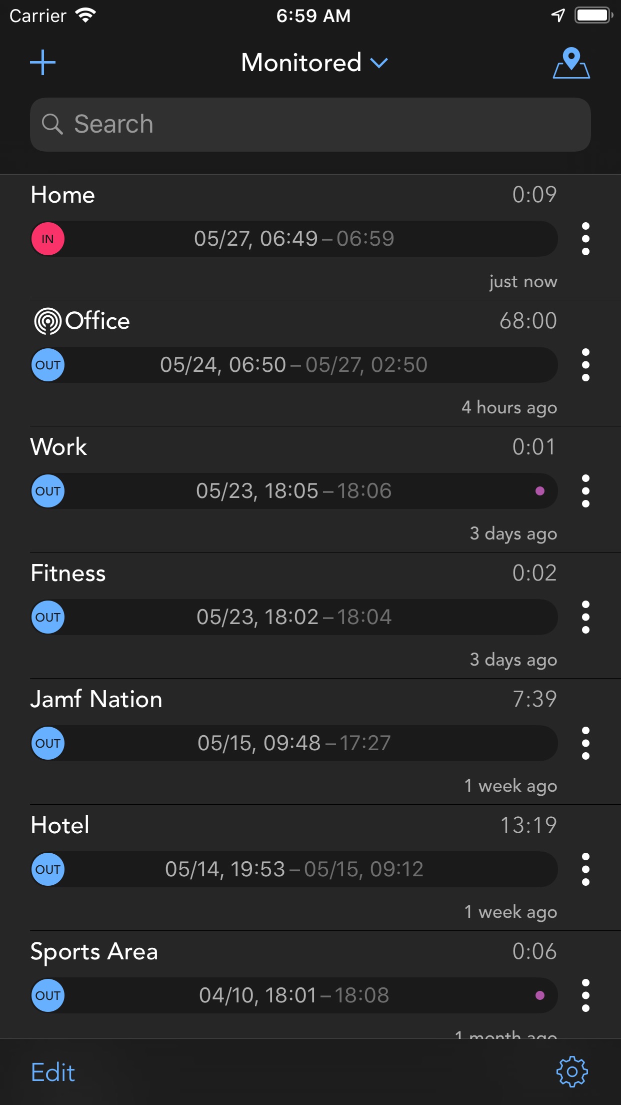 Screenshot do app Geofency Time Tracking