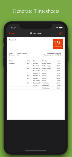 TimeWorks - Timesheet, Invoice(圖2)-速報App