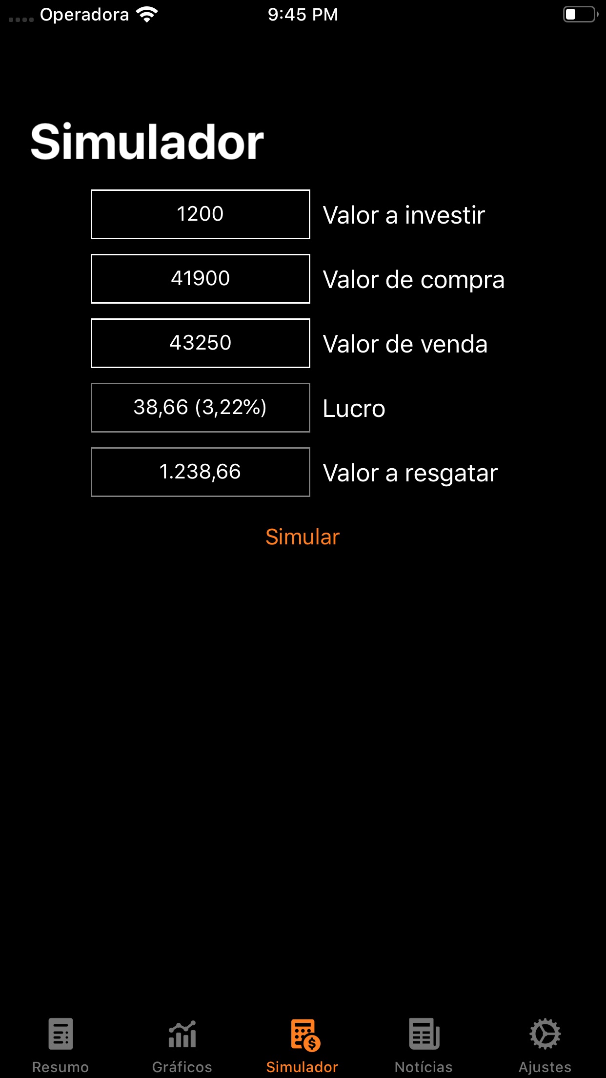 Screenshot do app Bitcoin Sentinel