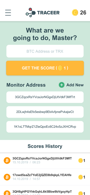 Traceer - check Bitcoins