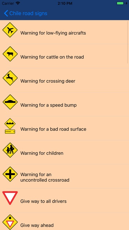 Chile road signs