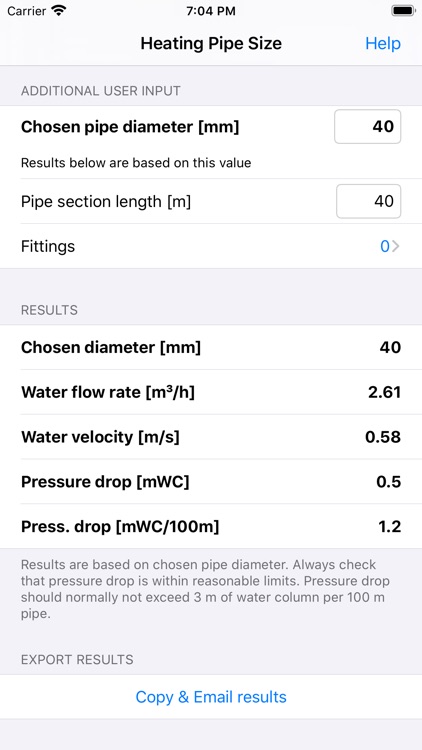 Heating Pipe Size