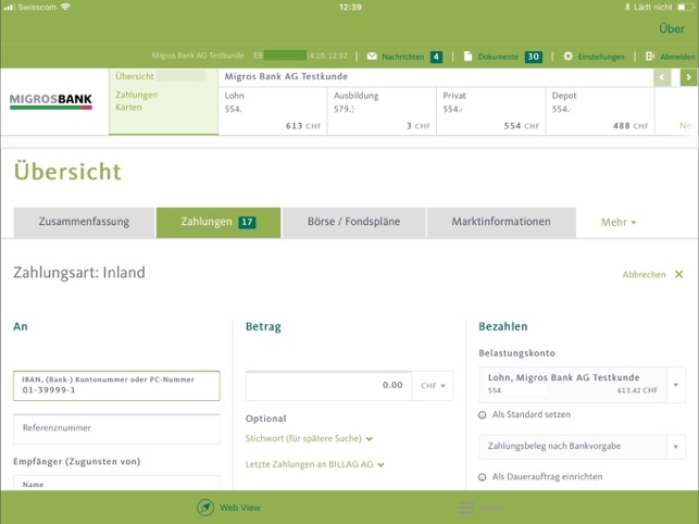 Migros Bank E Banking Tablet On The App Store