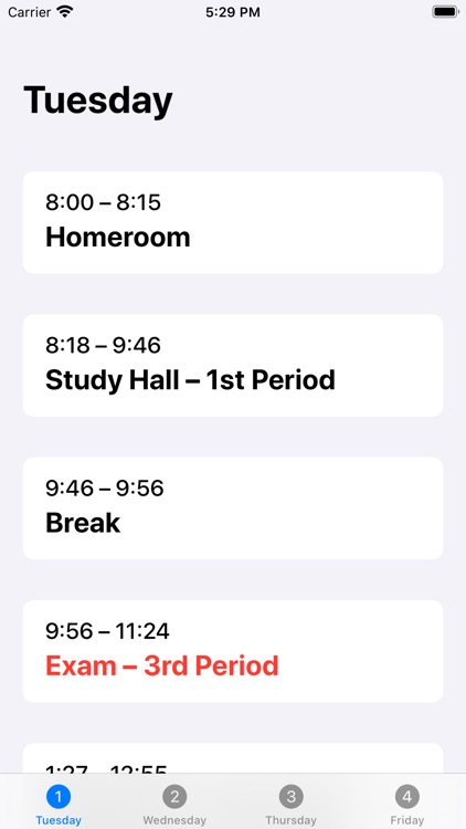 Oakbrook Exam Schedule