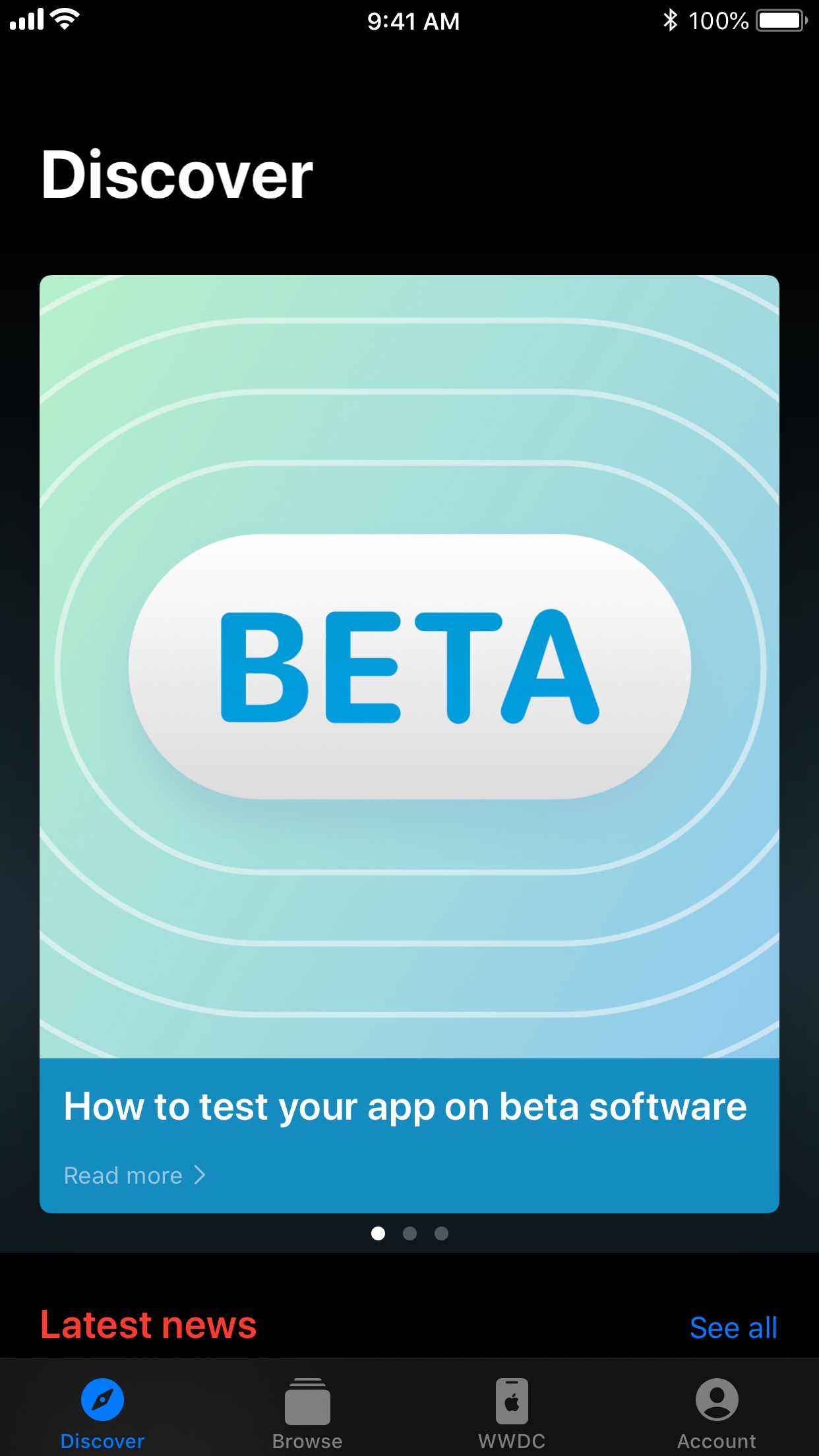 Screenshot do app Apple Developer