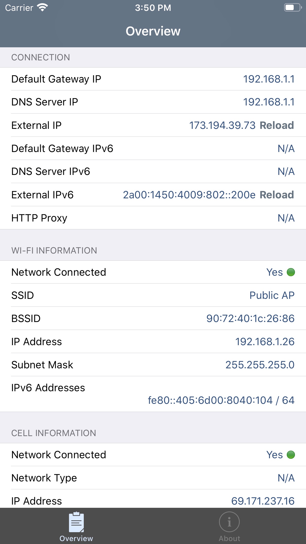 Screenshot do app System Status: hw monitor