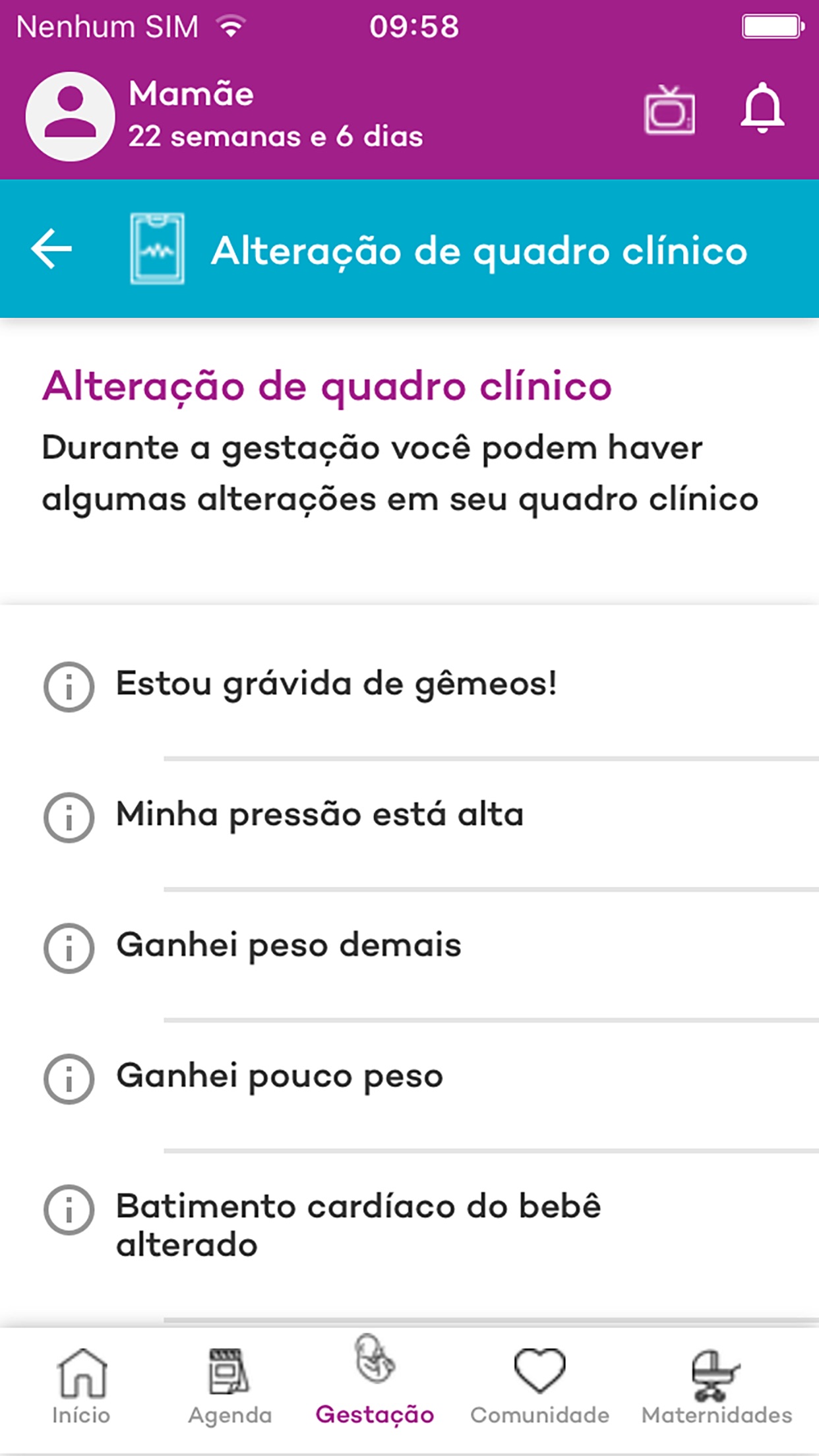 Screenshot do app Canguru Gravidez