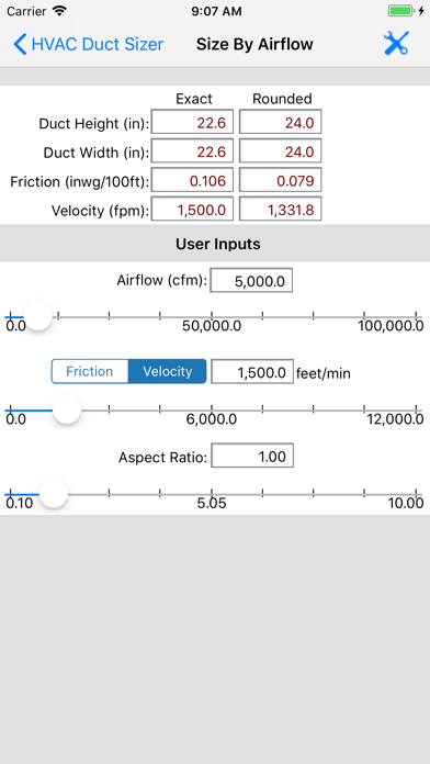 HVAC Duct Sizer Screenshot 1