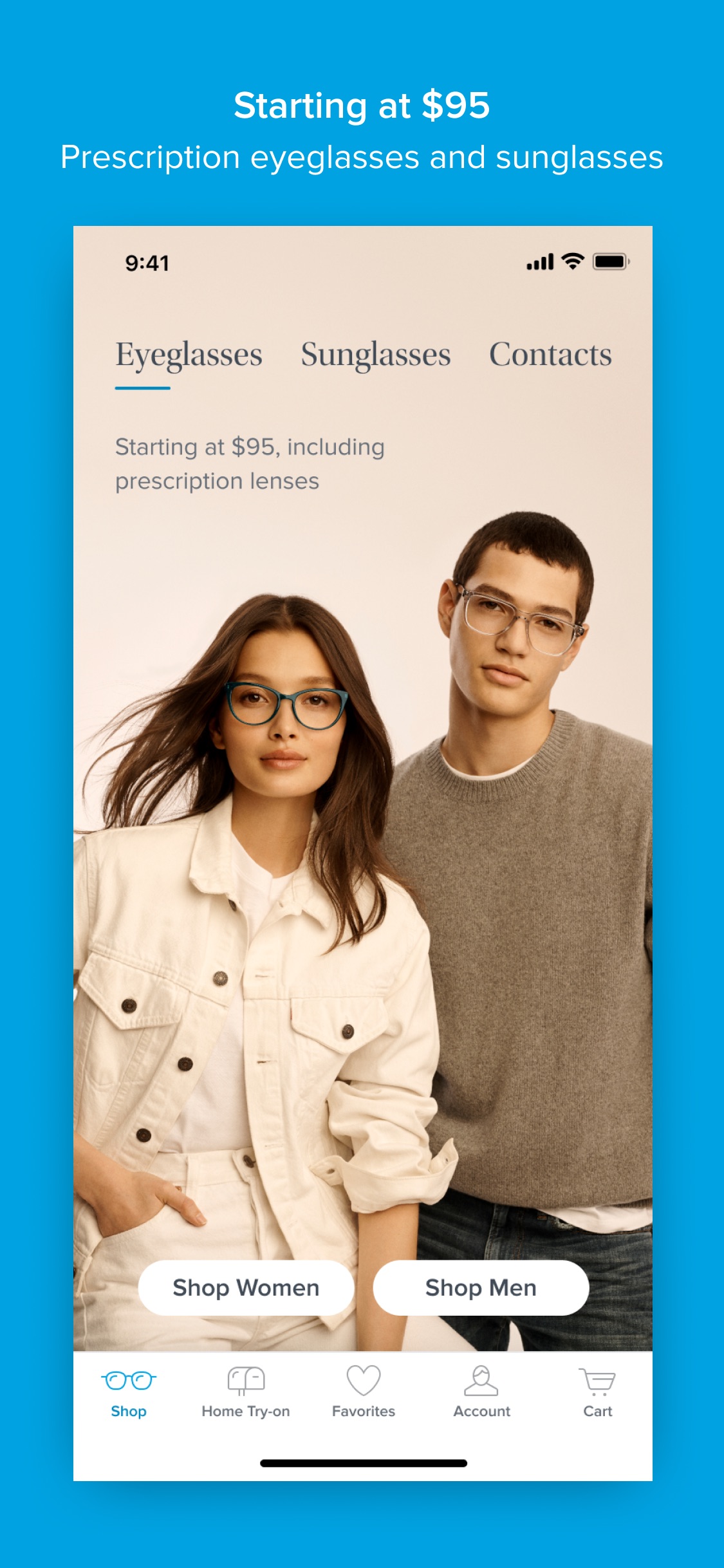 Screenshot do app Warby Parker
