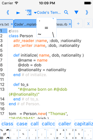 rubyi$-run code, autocomplete - náhled