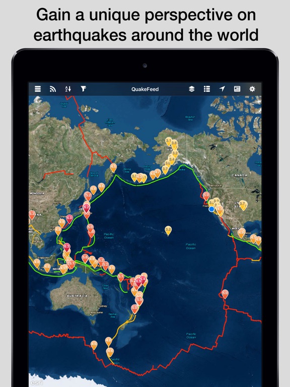 QuakeFeed Earthquake Map, Alerts and News - World Earthquakes Displayed on Esri Maps screenshot