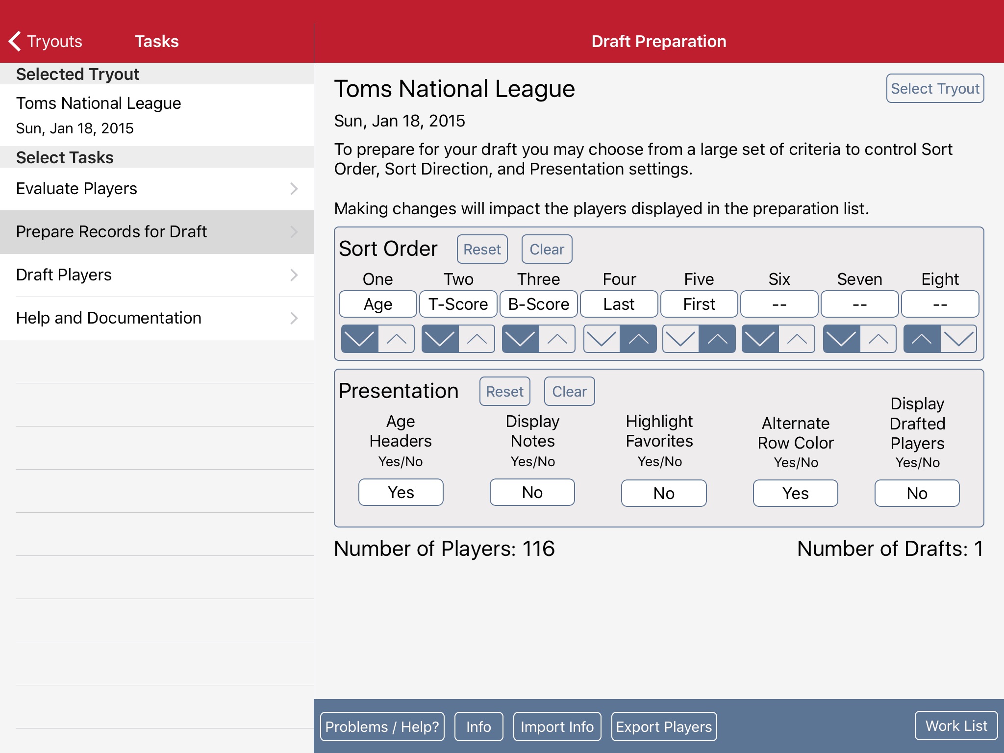 Tryout and Draft Management screenshot 3