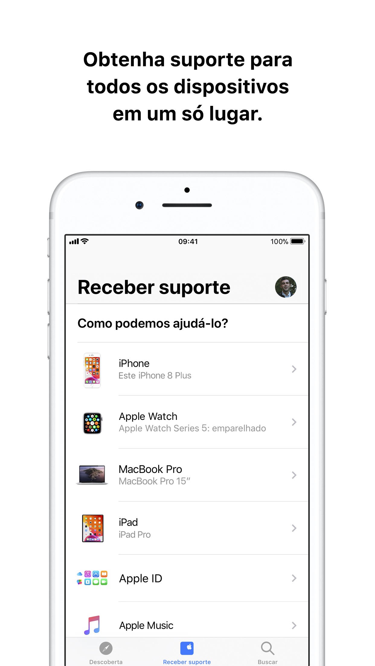 Screenshot do app Suporte da Apple