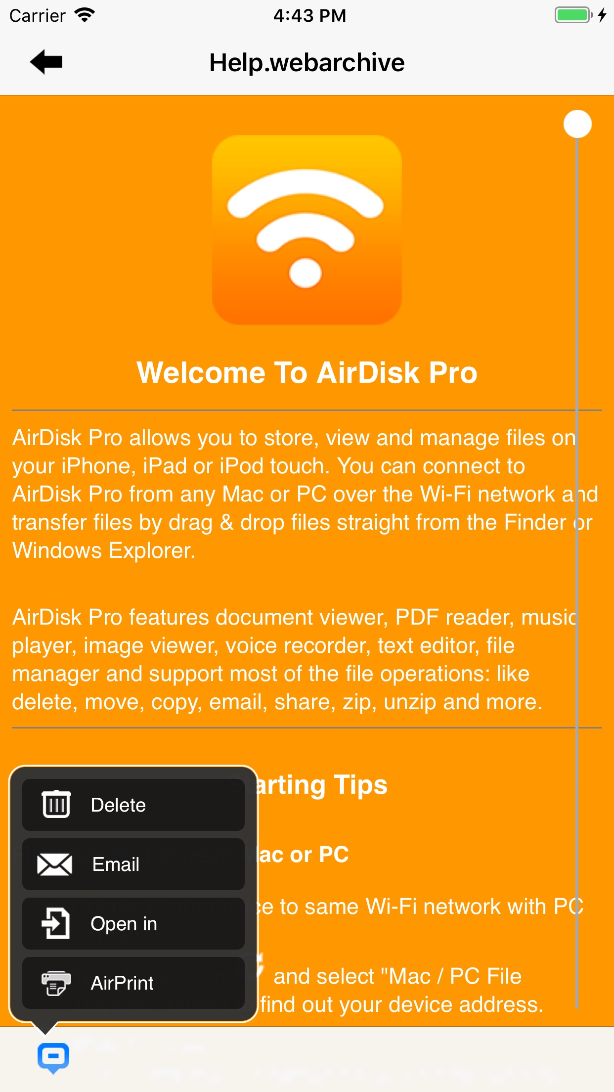 Screenshot do app AirDisk Pro
