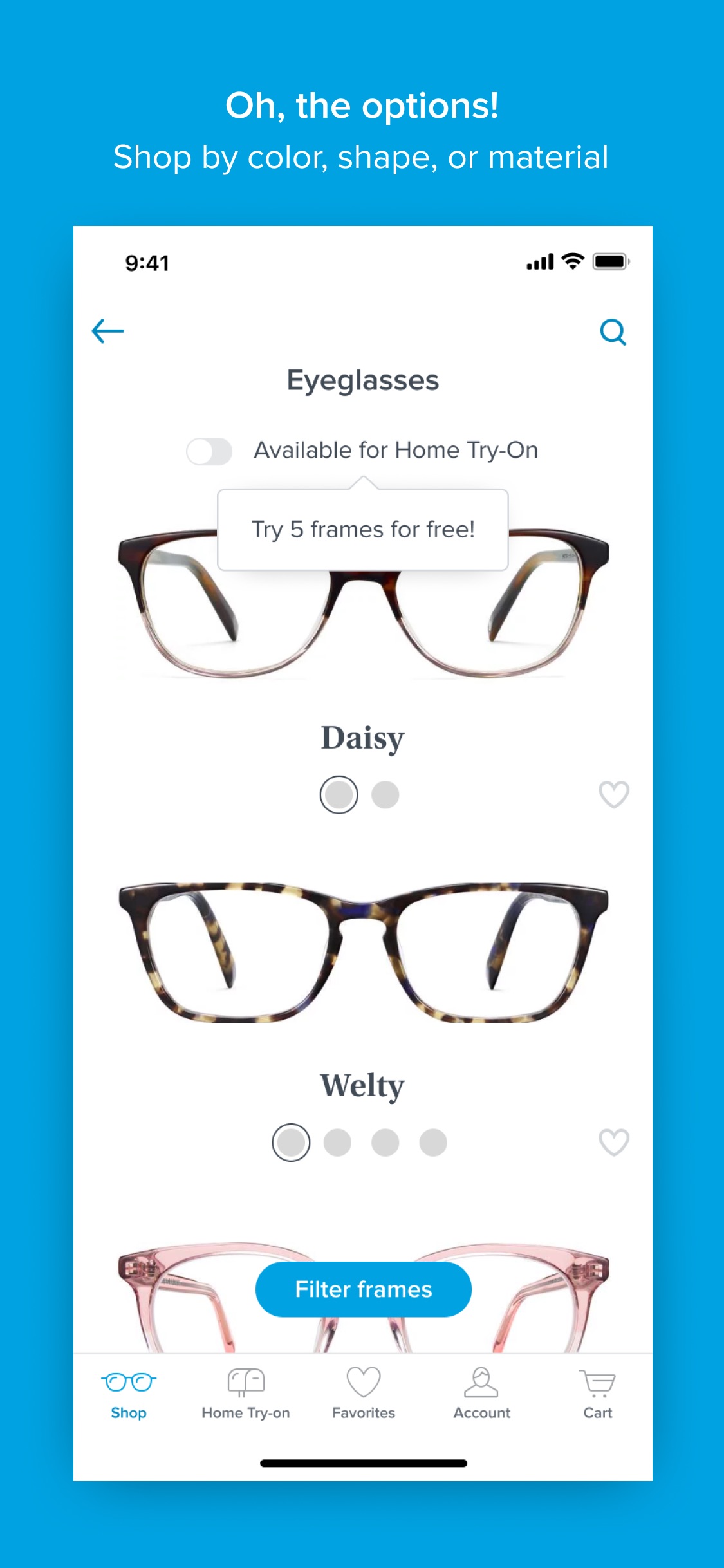 Screenshot do app Warby Parker