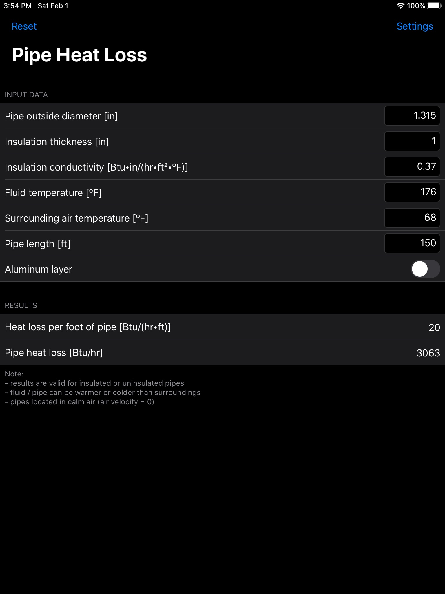 Pipe Heat Loss screenshot 2