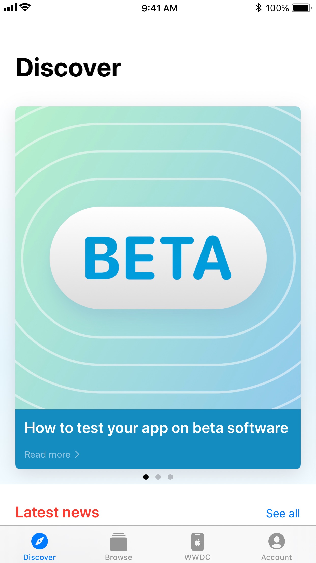 Screenshot do app Apple Developer