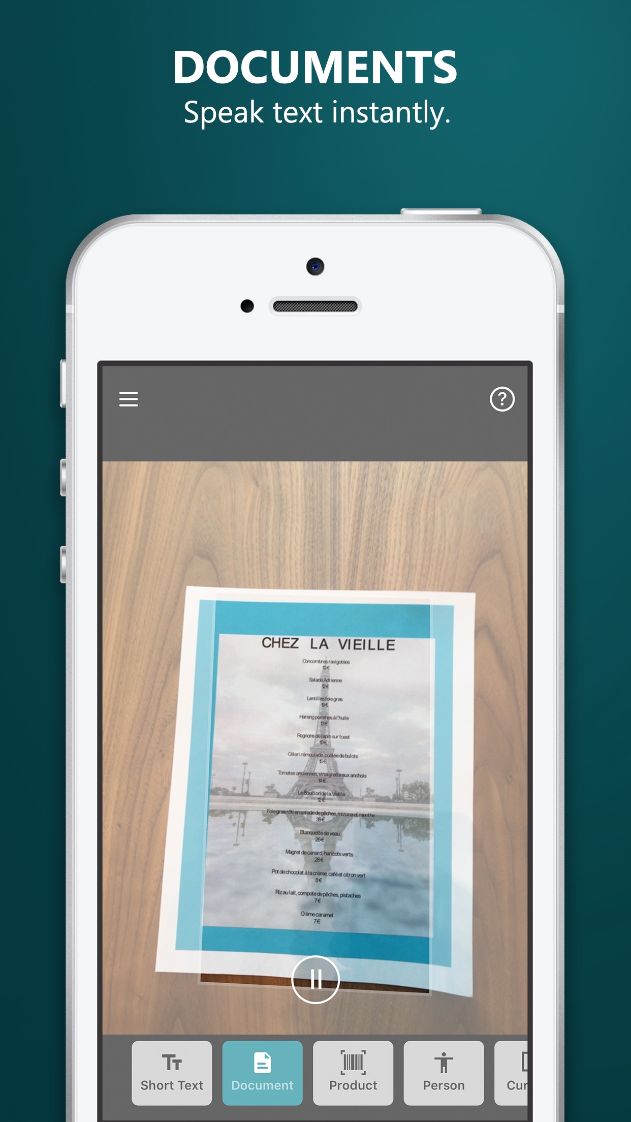 Screenshot do app Seeing AI