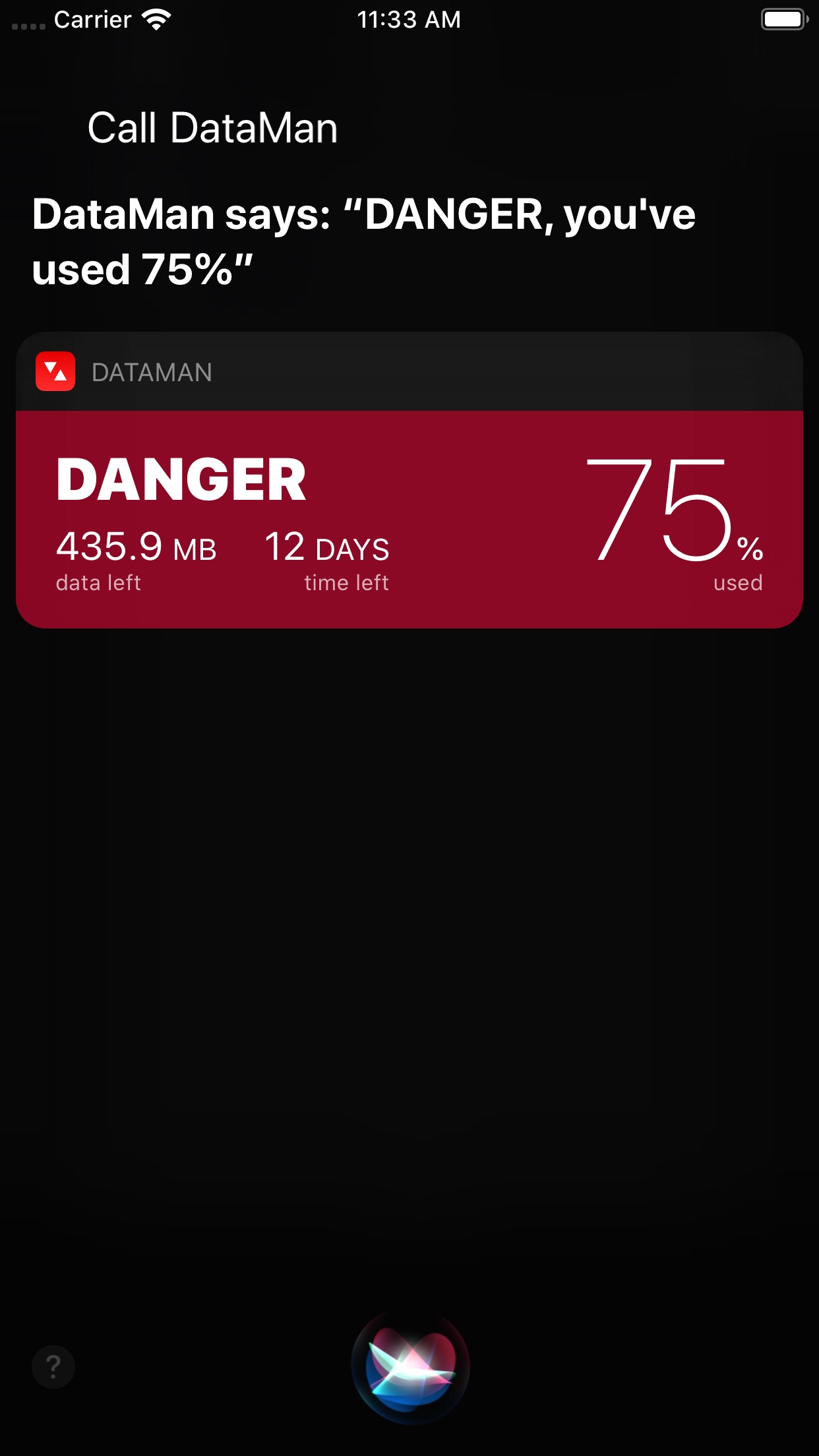 Screenshot do app DataMan - track data usage