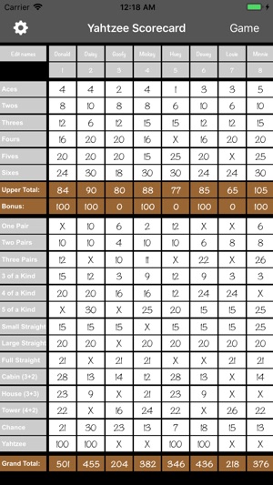 Yahtzee Scorecard