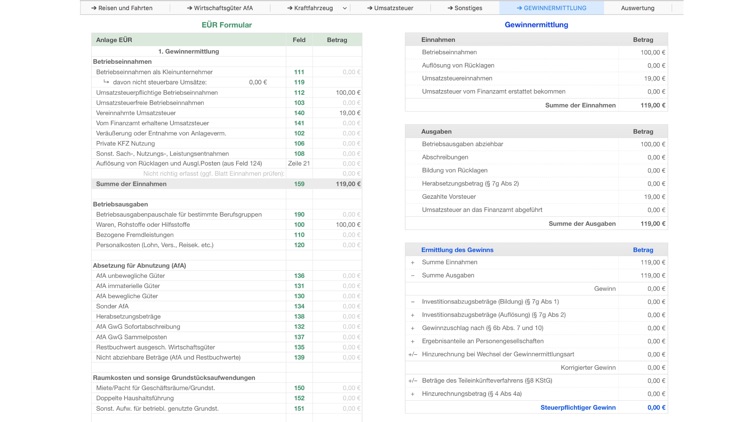 EÜR 2019 für Numbers