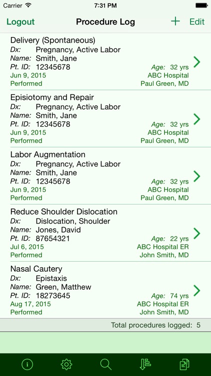 Procedure Log