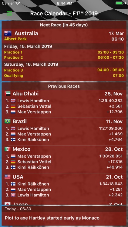 Race Calendar 2019