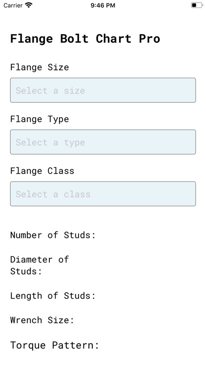 Flange Bolt Size & Torque