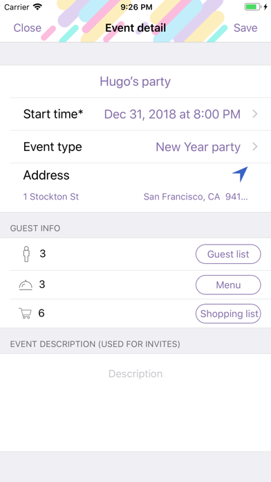 Party Planner "Menu & Invites" screenshot 3