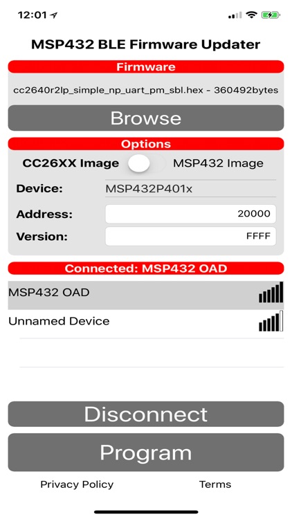 MSP432 BLE Firmware Updater