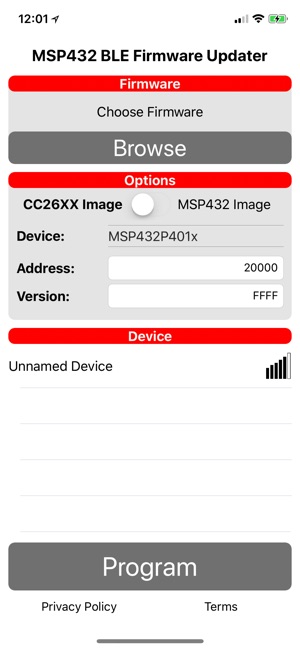 MSP432 BLE Firmware Updater