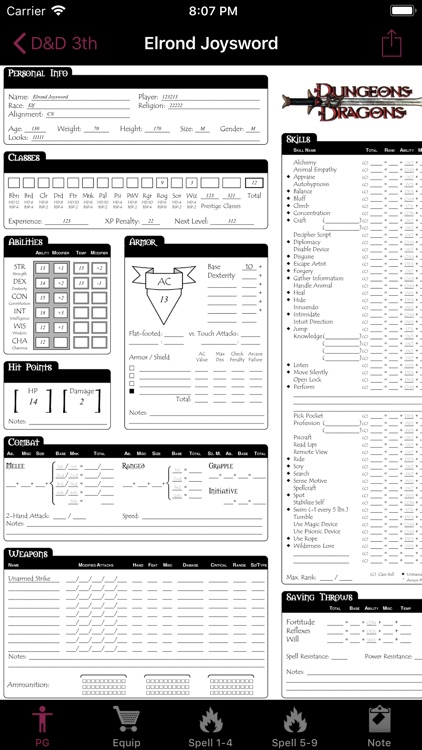 Real Sheet: D&D 3.0 ∞