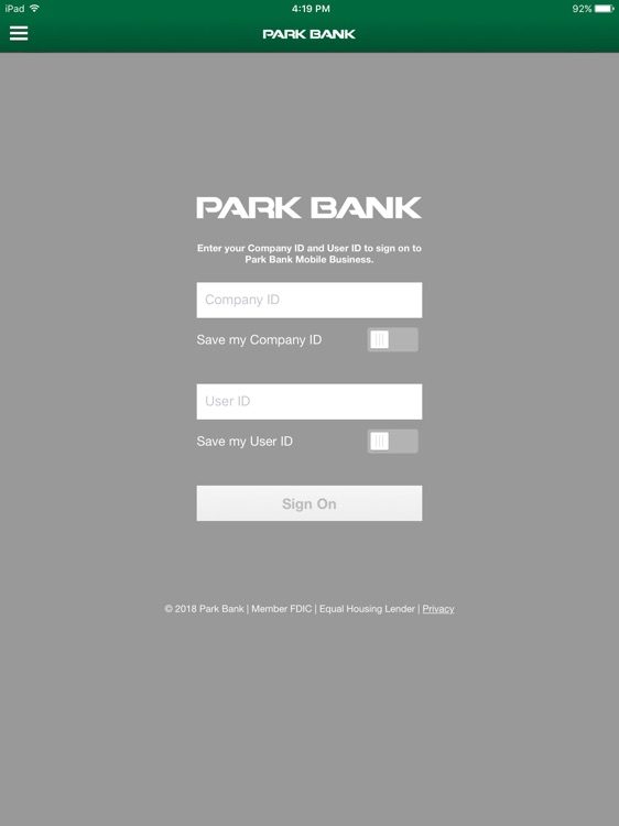 Park Bank Business for iPad