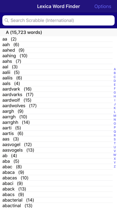 Lexica Word Finder for Scrabble (International) screenshot 1