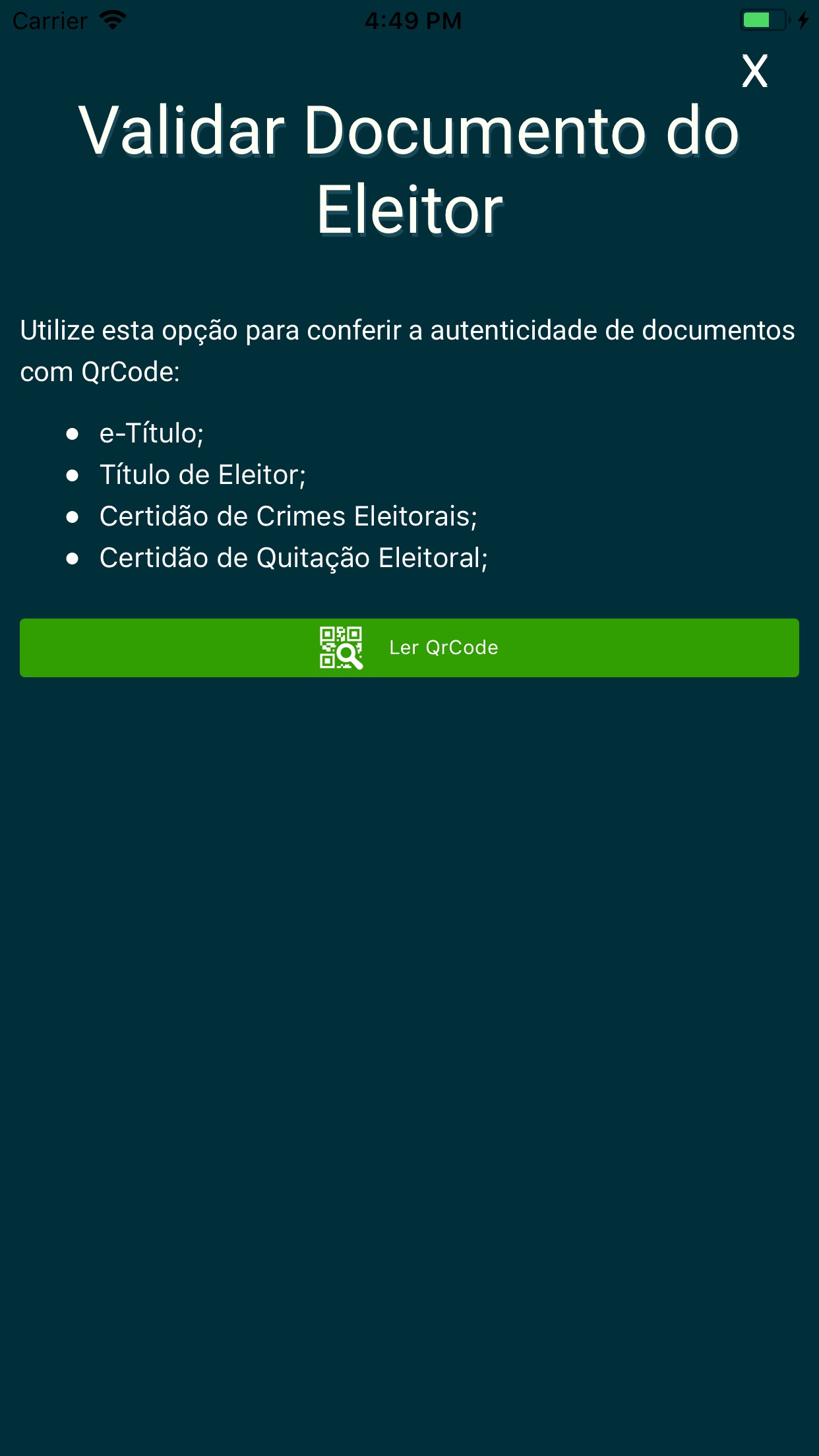 Screenshot do app e-Título