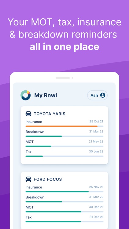Rnwl - MOT, tax, car insurance