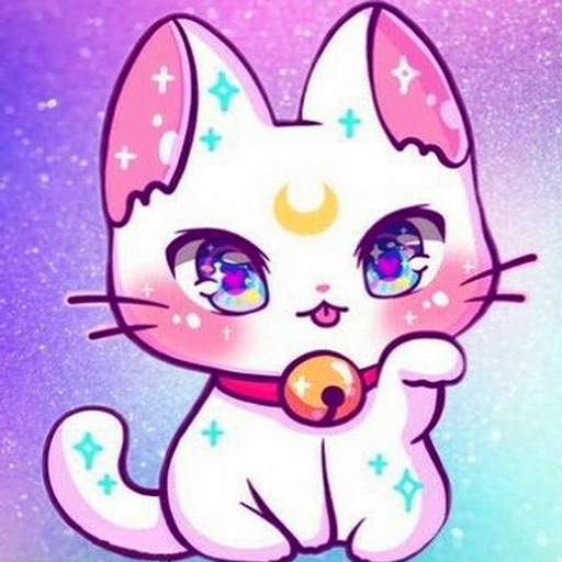 Cute Anime Cat Girl In Space with kawaii Cat by Anass Benktitou