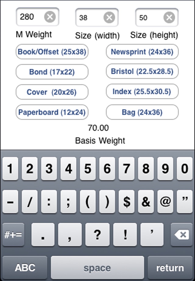 Kelly Paper M to Basis Weight screenshot 2