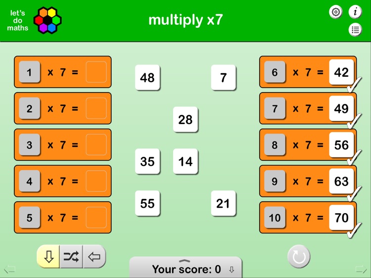 Multiplication facts x2 to x10