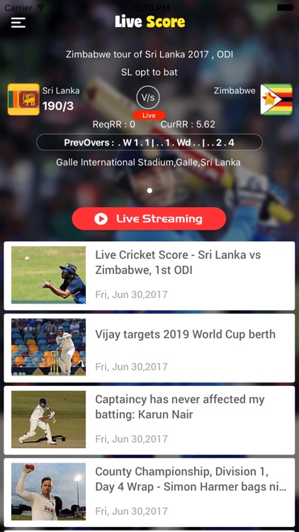 Live score for Cricket