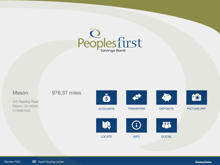 Peoples First Savings Bank Mobile Banking for iPad