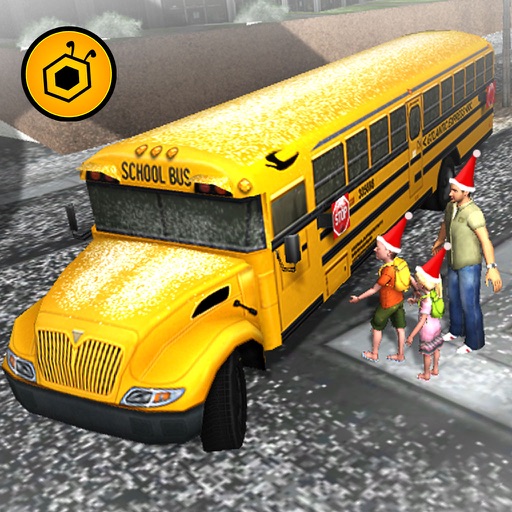 Winter school bus simulator - snow bus parking 3D Icon