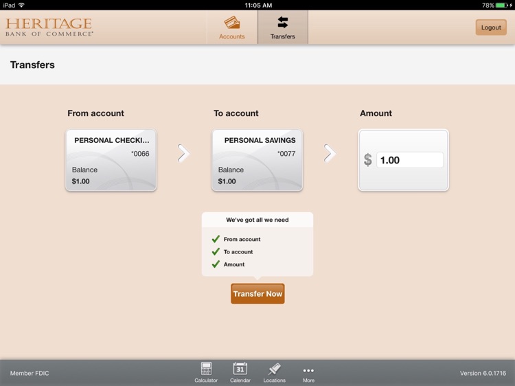 Heritage Bank of Commerce Personal Mobile for iPad screenshot-3