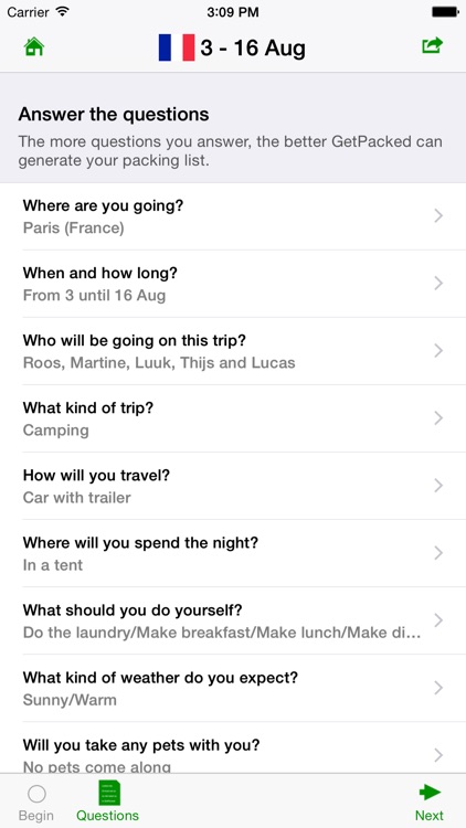 GetPacked: packing list