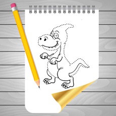 Activities of Coloring Book and Drawing Dinosaur on Sketch Line