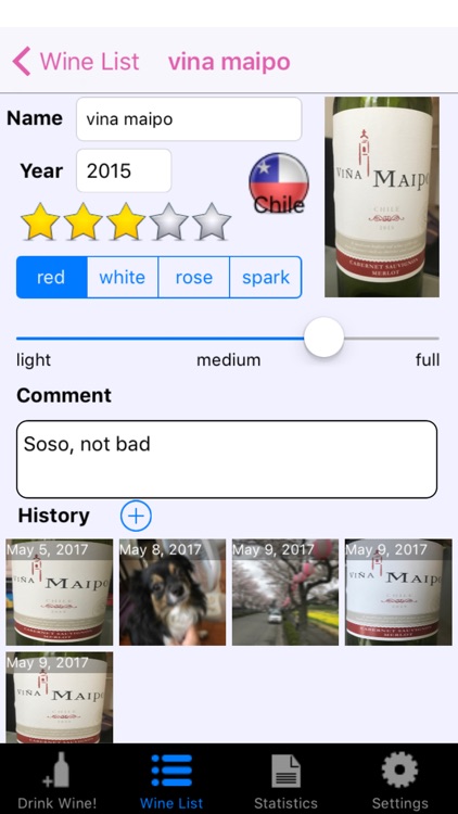 Wine Lover Log - recall memories by image matching