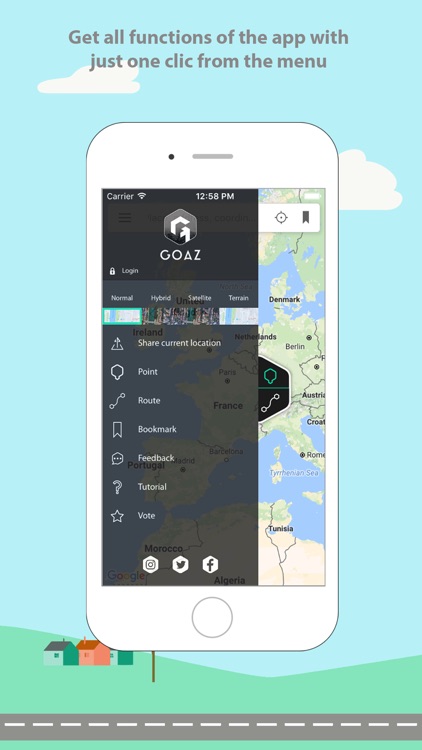 GOAZ: Social app for GPS navigation. Search places