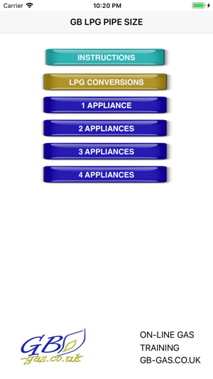 GB GAS L.P.G. PIPE SIZING APP